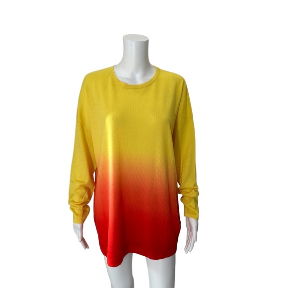 Escada Yellow & Red Gradient Cashmere Crewneck Sweater Size XL - Picture 1 of 6